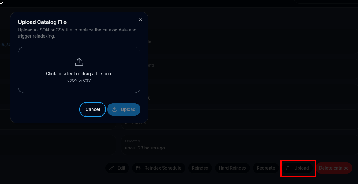 Catalog file Upload Catalog file Upload